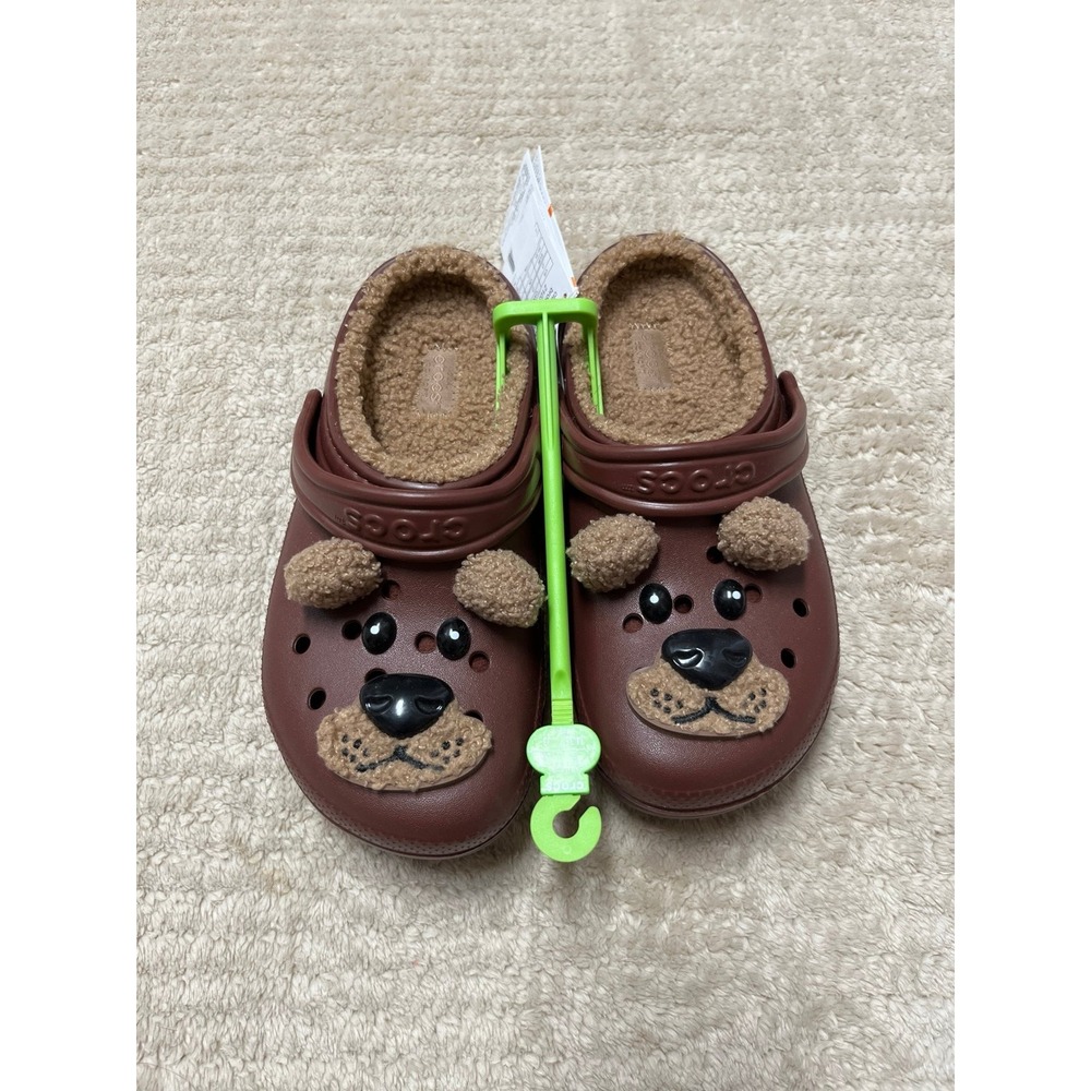 Crocs Kids' Classic Lined "I Am" Clogs brown bear faux shear lining size 3 youth
